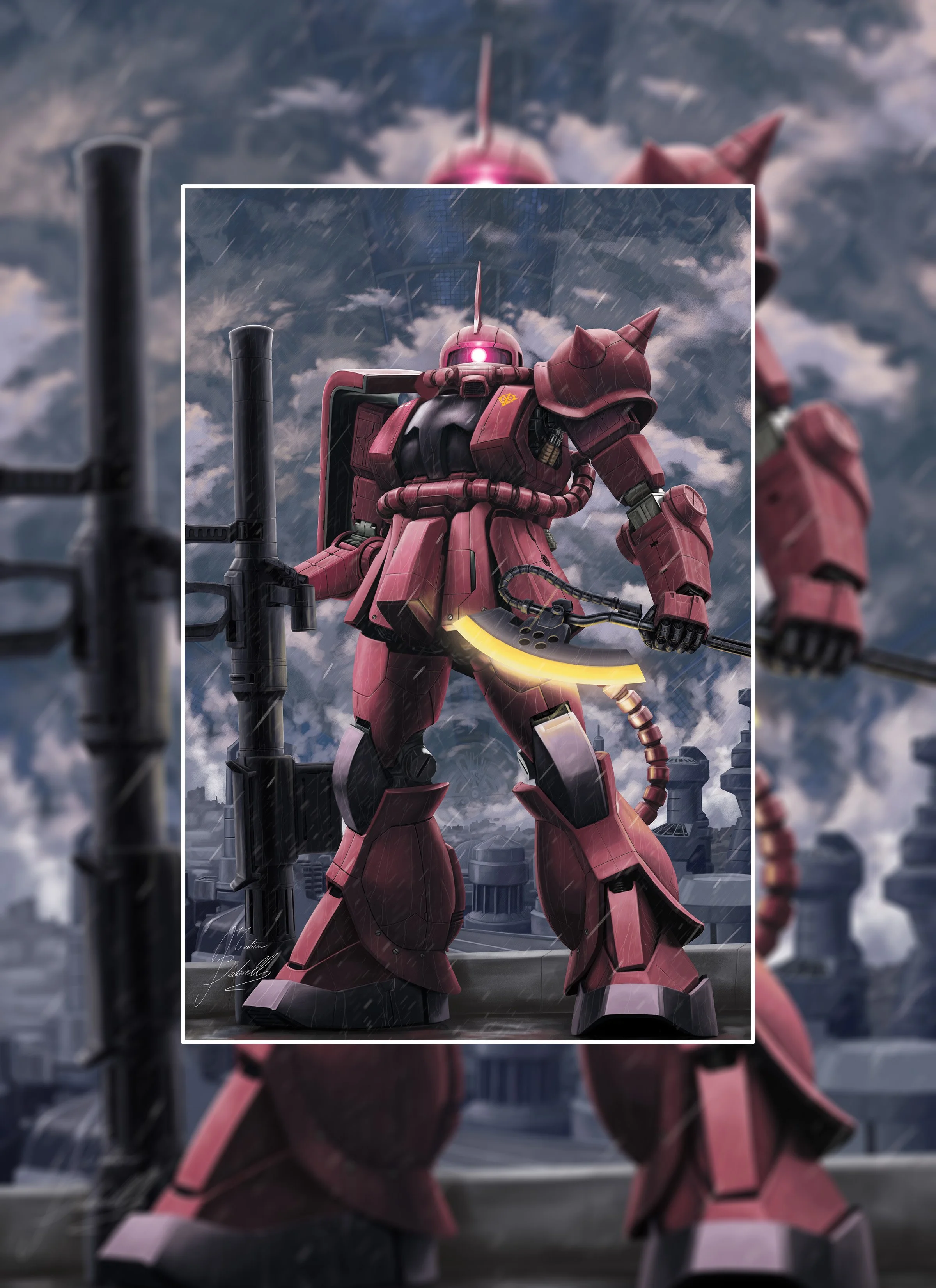 限定 MS-06S ZAKU II フレーム付きポスター MS-06S Char's Zaku II painting print — MBBedwellArt.com
